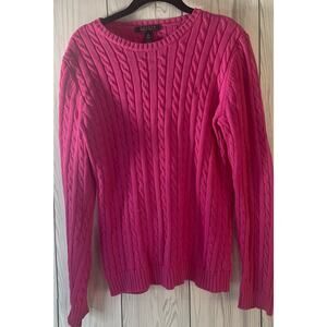 Lauren Size Medium Pink Cable-Ribbed Knit Long Sleeves Sweater